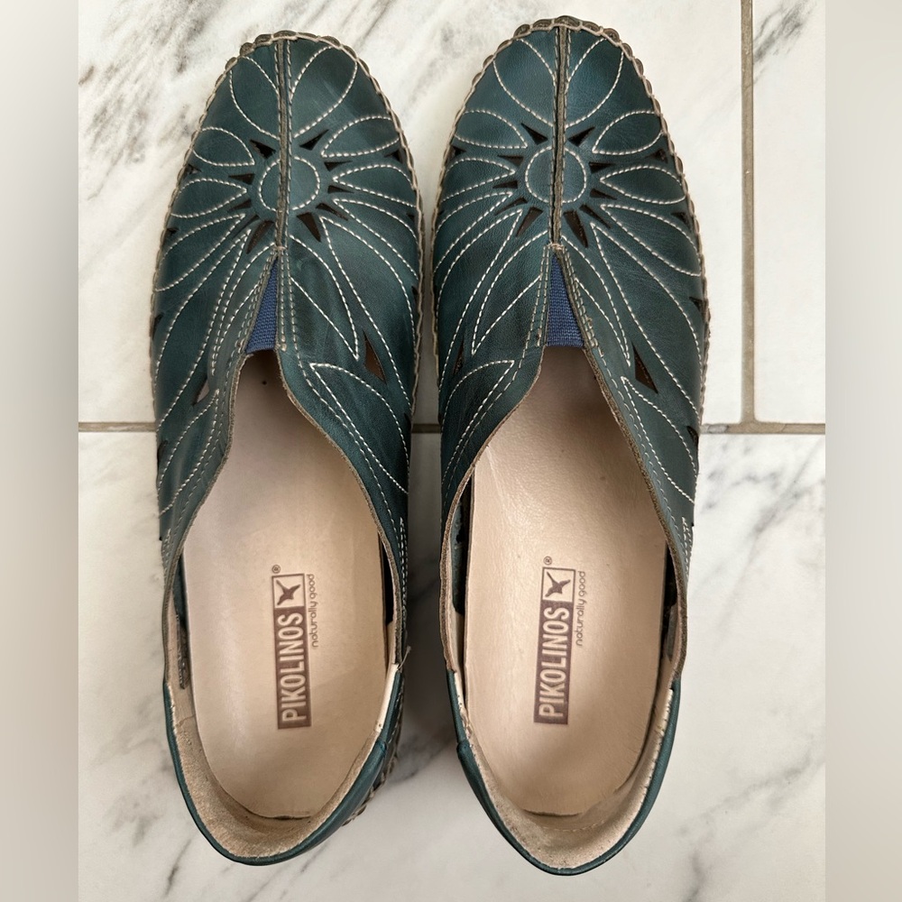 Pikolinos Jerez Womens Leather Slip On Loafer Moccasin Floral Cut Out US 8.5